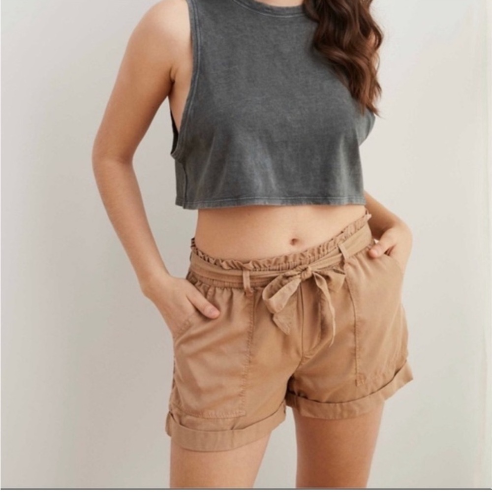 AERIE Tan Camp Paper Bag Shorts
